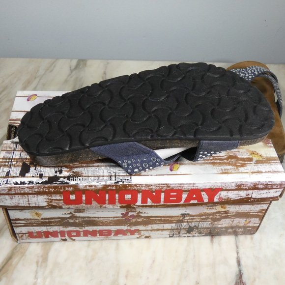 UnionBay Slide Sandal Molded Cork Footbed Denim with Silver Embelishment 7.5 - Picture 7 of 10